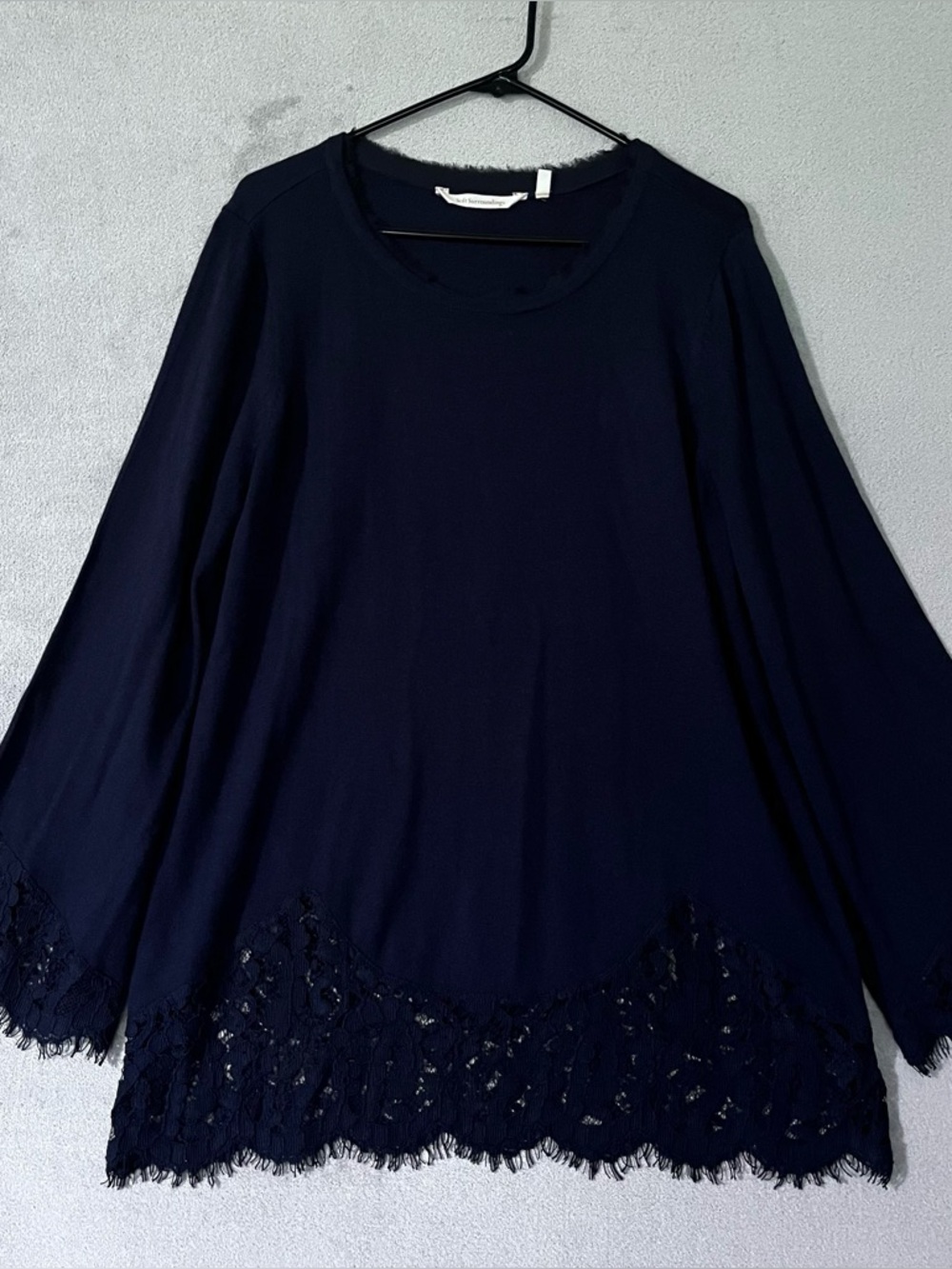 Soft Surroundings Lace Trim Long Sleeve Tunic Sweater Top Navy Womens XL